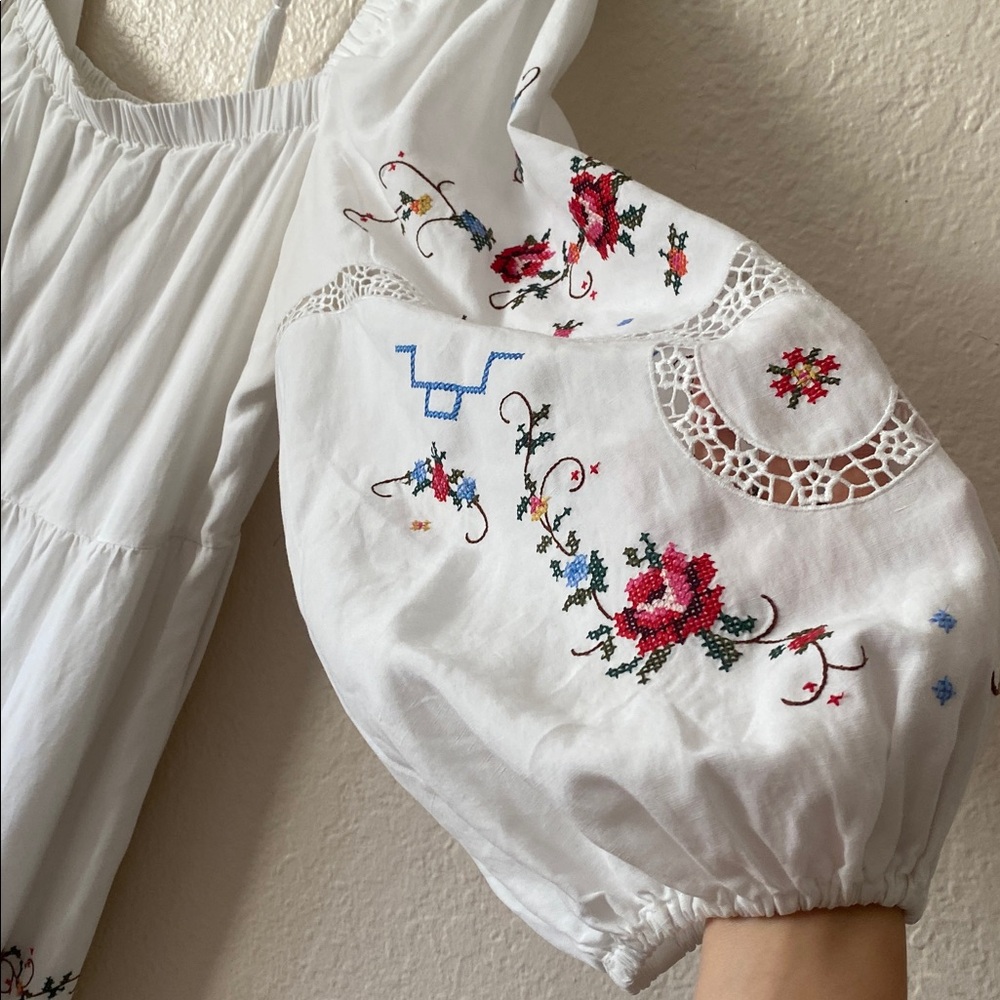 Kobi Halperin Emmy Embroidered Midi Dress Size XL White Floral Embroidery Boho - Picture 6 of 13